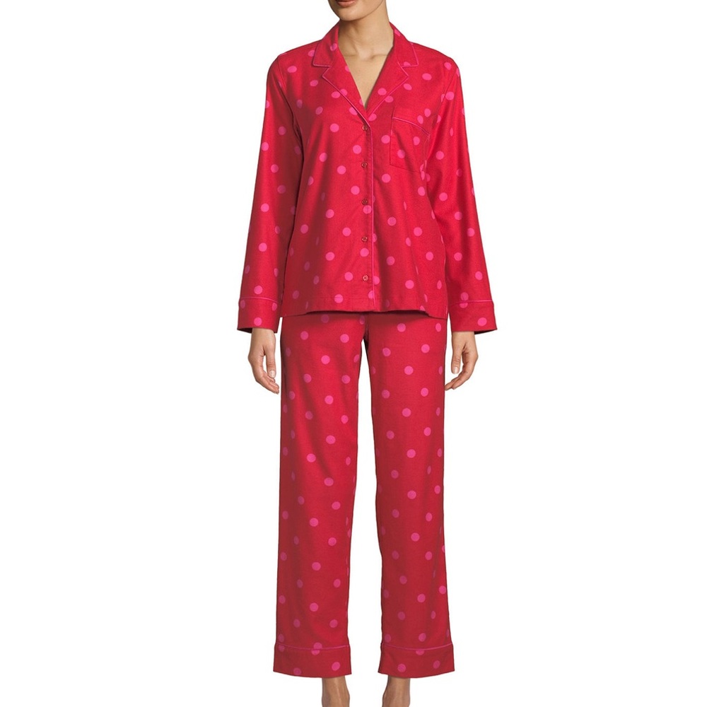 Kate Spade Red Pink Flannel Pajama Set L XLNew - Picture 6 of 8